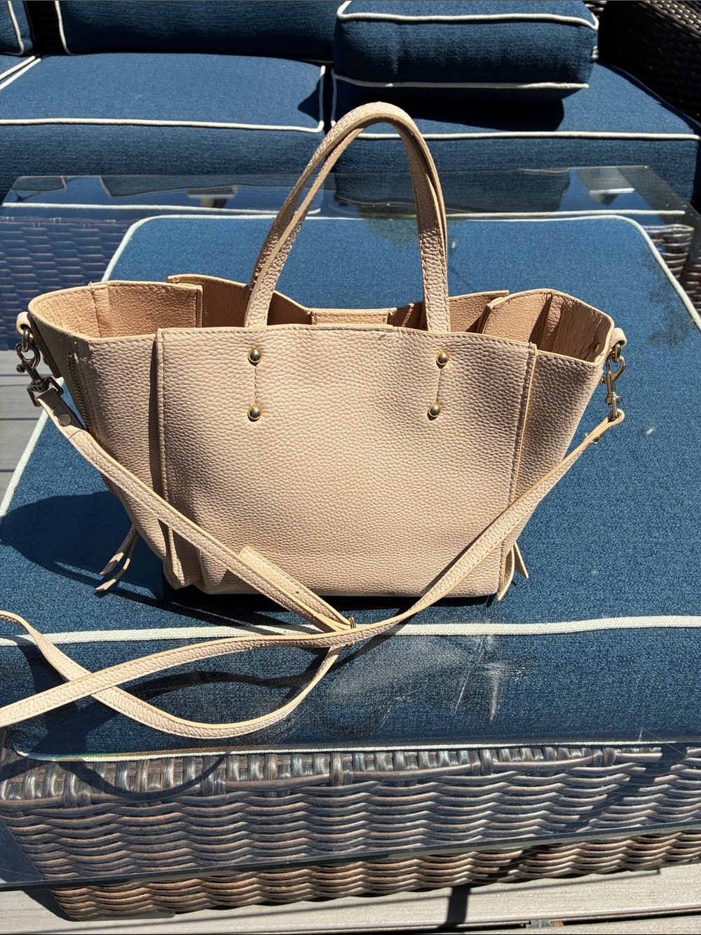 Ann Taylor Blush Beige Leather-Look Shoulder Tote with Removable Strap